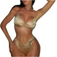 thumbnail image 1 of Fewfanhot Two Piece Swimsuit for Women Bikini Set Two Piece Swimsuit Shiny Silver Gold Bathing Suit Triangle Bikini Tops and Bottom Set, 1 of 8