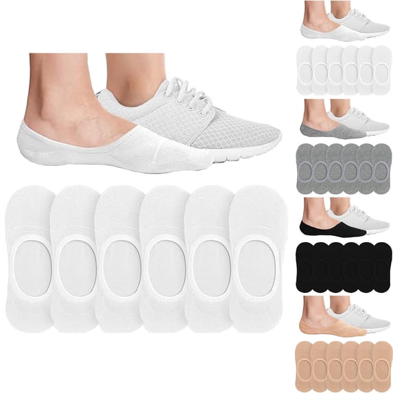Fewfanhot Unisex 6 Pairs No Show Socks 100% Cotton Breathable Non Slip Invisible Low Cut Casual Socks