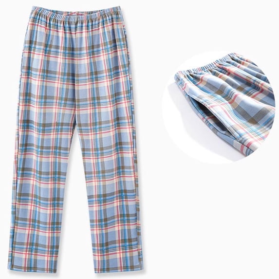 Fewfanhot Unisex Casual Plaid Sleep Pants Straight Leg Elastic Waist Soft Comfortable Home Pants for Men & Women