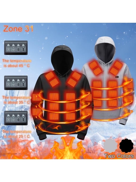 Unisex Heated Hoodie, USB Electric Heating Pullover Sweatshirt, 31 Heating Zones Warm Hoodie for Cold‑Weather Outdoor Activities