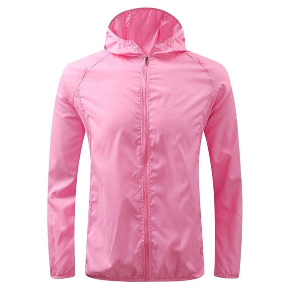 Fewfanhot Unisex Hooded Lightweight Sun Protection Windbreaker Jacket, Full Zip Waterproof Nylon Packable Rain Coat with Pockets for Men Women, S-4XL
