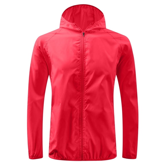 Fewfanhot Unisex Hooded Lightweight Sun Protection Windbreaker Jacket, Full Zip Waterproof Nylon Packable Rain Coat with Pockets for Men Women, S-4XL
