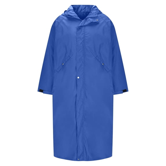 Fewfanhot Unisex Long Packable Hooded Rain Coat, Full Snap Waterproof Windproof Rain Jacket, Adjustable Cuff Outdoor Trench with Storage Pouch, S-3XL