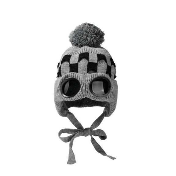 Fewfanhot Unisex Winter Beanie with Fixed Goggles, Double-Layer Knit Hat with Soft Fleece Lining, Warm Windproof Skull Cap