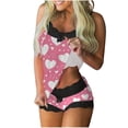 thumbnail image 1 of Fewfanhot Valentine Pajamas Women Lace Trim Cami Top & Shorts Sleepwear Love Heart Graphic Romantic Nightwear, 1 of 5