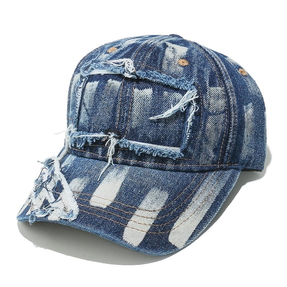 Fewfanhot Vintage Distressed Unisex Baseball Cap, Fashion Washed Denim Snapback with Sun Protection for Men Women Hat