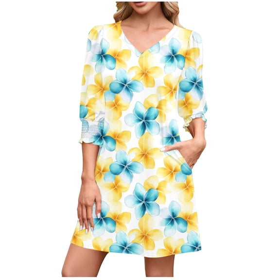 Fewfanhot Wedding Guest Dresses for Women Nightgowns Soft Cotton Printed Nightdress Short Sleeve Night Shirt Sleepwear with Pockets