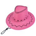 thumbnail image 1 of Fewfanhot Western Cowboy Hat for Men Women, Stitched Wide Brim Hat with Adjustable Chin Strap & Vent Holes, Breathable Outdoor Hat for Hiking Party Gift, 1 of 3