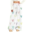thumbnail image 1 of Fewfanhot Wide Leg Pants Woman Love Print Straight Leg Pants Elastic Waist Trousers Bottoms with Pockets, 1 of 7