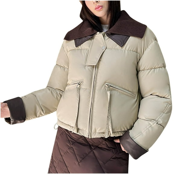 Fewfanhot Winter Clothing for Women Down Coat Casual Pockets Plain Solid Color Fashion Winter Outerwear