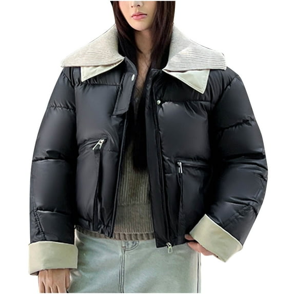 Fewfanhot Winter Clothing for Women Down Coat Casual Pockets Plain Solid Color Fashion Winter Outerwear