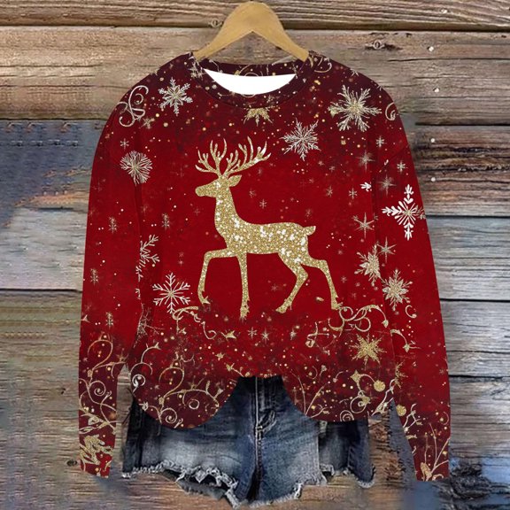 Fewfanhot Winter Clothing for Women Long Sleeve Dressy Casual Lightweight Button V Neck Sweatshirt Christmas Tree Tops