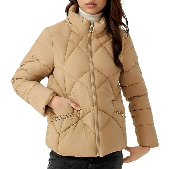 Fewfanhot Winter Outfits for Women 2025 Quilted Jacket Lightweight Padding Coat with Pockets, Regular