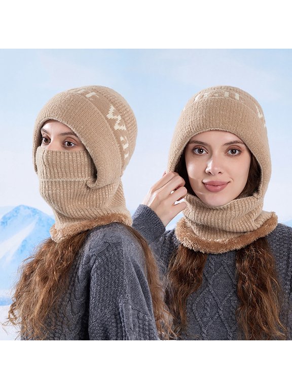 Fewfanhot Winter Stretchy Knitted Hats for Women Fleece Lined Beanie Chunky Warm Snow Windproof Cap