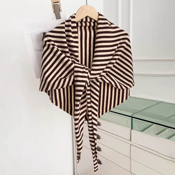 Fewfanhot Winter Warm Shawl Wraps for Women Knitted Striped Knotted Cardigan Cape, Soft Triangle Scarf Wrap Travel Elegant Tops Poncho