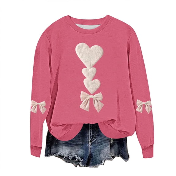 Fewfanhot Women Clothing Casual Heart Graphics Shirt Long Sleeve Pullover Loose Crewneck Cute Love Printed Sweatshirt Tops