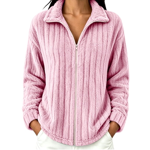 Fewfanhot Women Clothing Fleece Full Zip Soft Warm Fall Winter Teddy Outdoor Long Sleeve Jacket