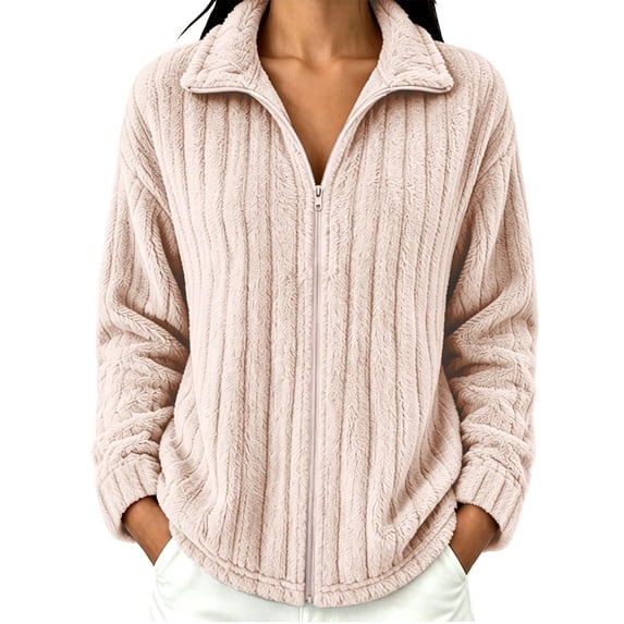 Fewfanhot Women Clothing Fleece Full Zip Soft Warm Fall Winter Teddy Outdoor Long Sleeve Jacket