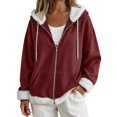 thumbnail image 1 of Fewfanhot Women Clothing Sherpa-Lined Fleece Full-Zip Hooded Jacket with Drawstring, 1 of 9