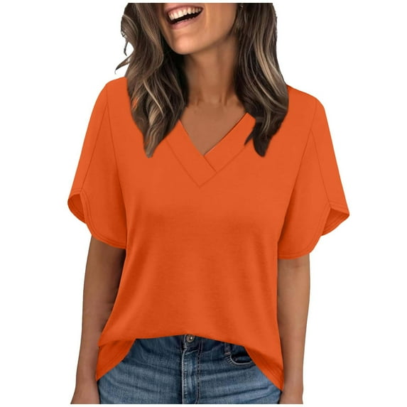 Fewfanhot Women Clothing Summer Tops Short Petal Sleeve Shirts Fashion V Neck Outfits Clothes