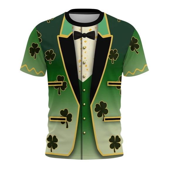 Fewfanhot Women Clothing Unisex Funny Holiday Tuxedo St Patrick's day T-Shirts Graphic Short Sleeve Novelty Party Top