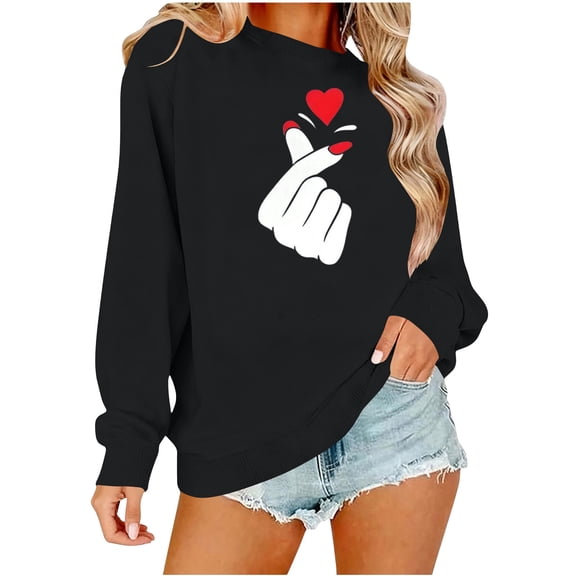 Fewfanhot Women Clothing Valentines Sweatshirt Love Heart Graphic Print Pullover Casual Long Sleeve Valentine's Blouse Top