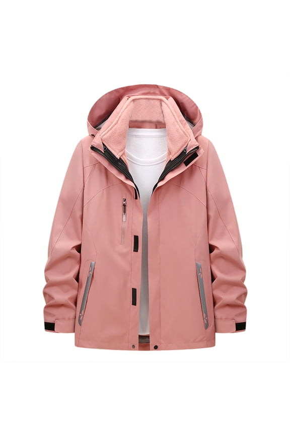 Women Color Block Fleece Lined Hooded Ski Jacket, Waterproof Windproof Zip Up Pockets Softshell Coat Outdoor Hiking, S-3XL