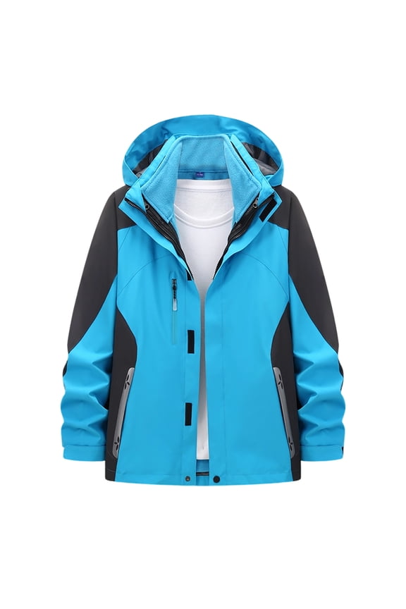 Women Color Block Fleece Lined Hooded Ski Jacket, Waterproof Windproof Zip Up Pockets Softshell Coat Outdoor Hiking, S-3XL