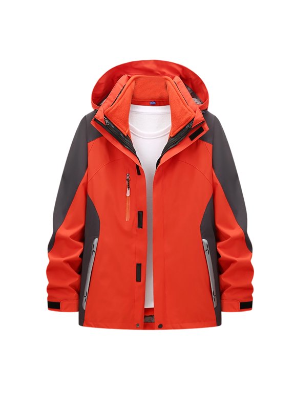 Women Color Block Fleece Lined Hooded Ski Jacket, Waterproof Windproof Zip Up Pockets Softshell Coat Outdoor Hiking, S-3XL