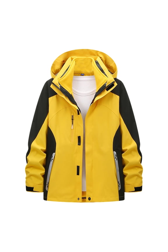 Women Color Block Fleece Lined Hooded Ski Jacket, Waterproof Windproof Zip Up Pockets Softshell Coat Outdoor Hiking, S-3XL