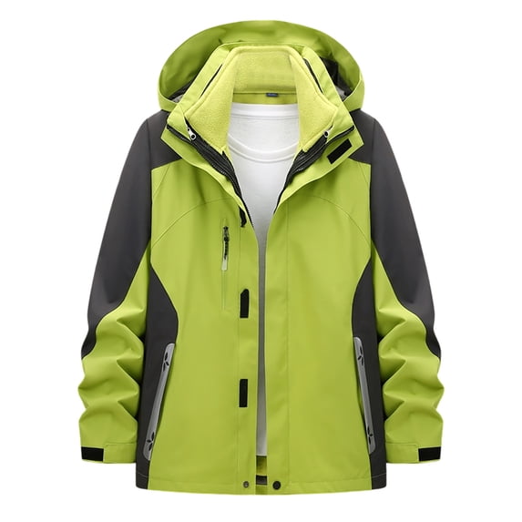 Fewfanhot Women Color Block Fleece Lined Hooded Ski Jacket, Waterproof Windproof Zip Up Pockets Softshell Coat Outdoor Hiking, S-3XL