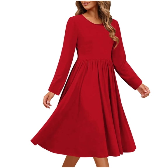 Fewfanhot Women Dresses Long Sleeve Dresses for Women Spring Casual Flowy A-Line Boho Midi Party Long Dress with Pockets