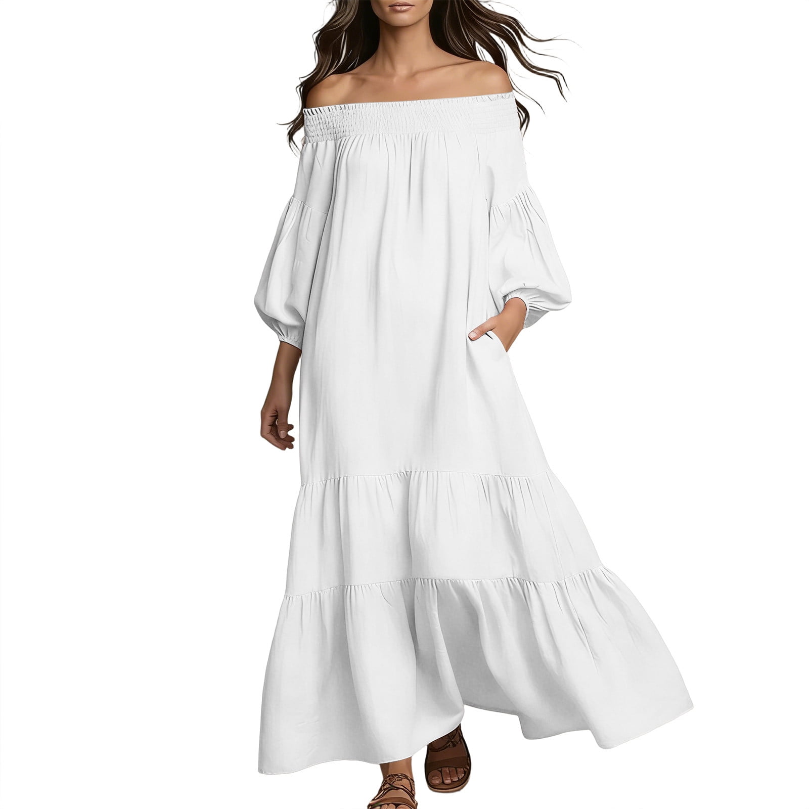 flowy off the shoulder dress Flowers Ruffled Chiffon Long  DUNTERY high slit. Off-the-Shoulder Dresses - Lulus