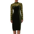 thumbnail image 1 of Fewfanhot Women Dresses Ribbed Bodycon Dress Lace Long Sleeve Slim Fit Midi Dress Turtle Neck Night Club Party Dresses, 1 of 9