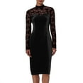 thumbnail image 1 of Fewfanhot Women Dresses Ribbed Bodycon Dress Lace Long Sleeve Slim Fit Midi Dress Turtle Neck Night Club Party Dresses, 1 of 9