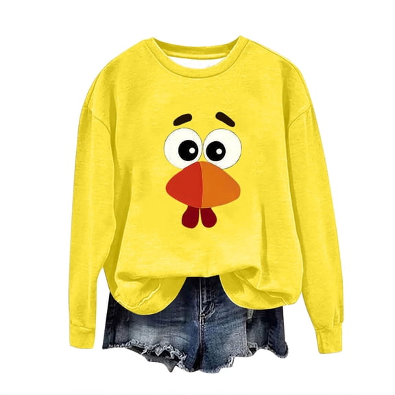 Fewfanhot Women Fall Clothes Funny Turkey Graphic Letter Print Raglan Long Sleeve Loose Hoodless Sweatshirts Blouse