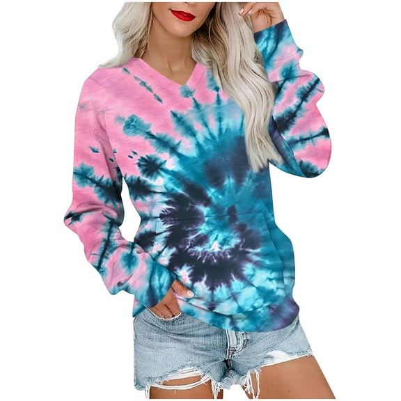 Fewfanhot Women Fall Clothes Long Sleeve V-Neck Pullover Tops Casual Loose Blouses Tunic Casual Sweatshirt Pocket Top