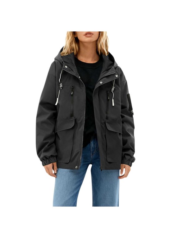 Women Fleece Lined Hooded Ski Jacket, Waterproof Windproof Zip Up Pockets Softshell Coat for Outdoor Travel Hiking, S-3XL