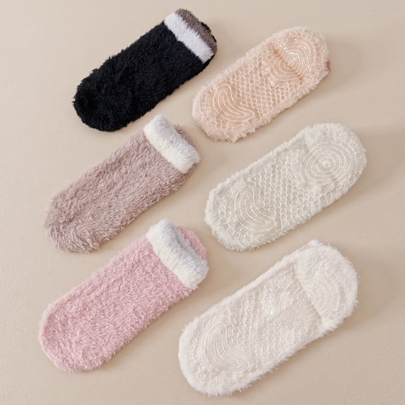 Fewfanhot Women Fuzzy Slipper Socks, Winter Warm Non‑Slip Floor Socks, Plush Cozy House Socks for Christmas Indoor Wear