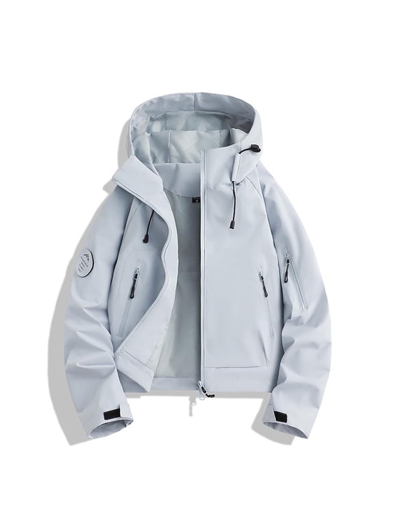 Women Hooded Cropped Windbreaker Jacket, Zip Up Waterproof Pocket Outdoor Casual Short Coat