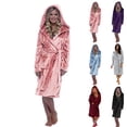 thumbnail image 1 of Fewfanhot Women Hooded Fleece Bath Robe, Wrap Tie Belt Long Sleeve House Robe Thick Fluffy Nightgown, Soft Plush Mid‑Length Loungewear Robe, Gifts for Mom, S-5XL, 1 of 5