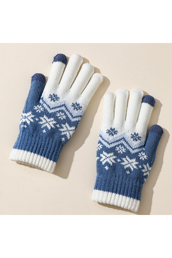 Women Layered Snowflake Warm Gloves, Thick Knitted Festive Christmas Soft Cozy for Holiday Celebrations Family Parties Outdoor Activities
