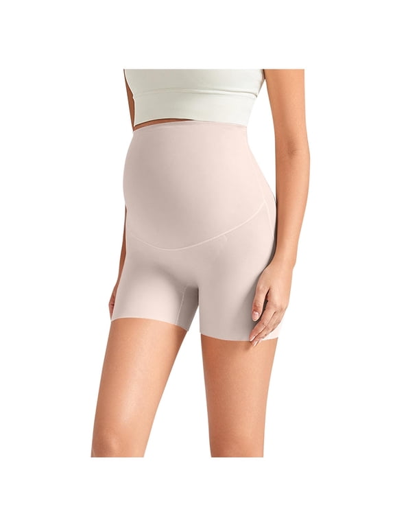 Women Over Belly Maternity Shapewear Shorts, Seamless High Waist Stretch Anti-Chafing Pregnancy Underwear Shorts