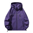 thumbnail image 1 of Fewfanhot Women Oversized Hooded Waterproof Windbreaker Jacket, Full Zip Cargo Pocket Outdoor Coat, Drawstring Hem Hiking Outerwear S-4XL, 1 of 2