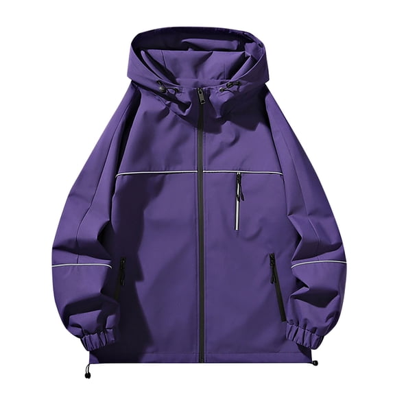 Fewfanhot Women Oversized Hooded Waterproof Windbreaker Jacket, Full Zip Cargo Pocket Outdoor Coat, Drawstring Hem Hiking Outerwear S-4XL