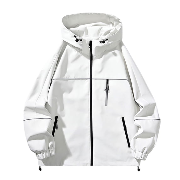 Fewfanhot Women Oversized Hooded Waterproof Windbreaker Jacket, Full Zip Cargo Pocket Outdoor Coat, Drawstring Hem Hiking Outerwear S-4XL