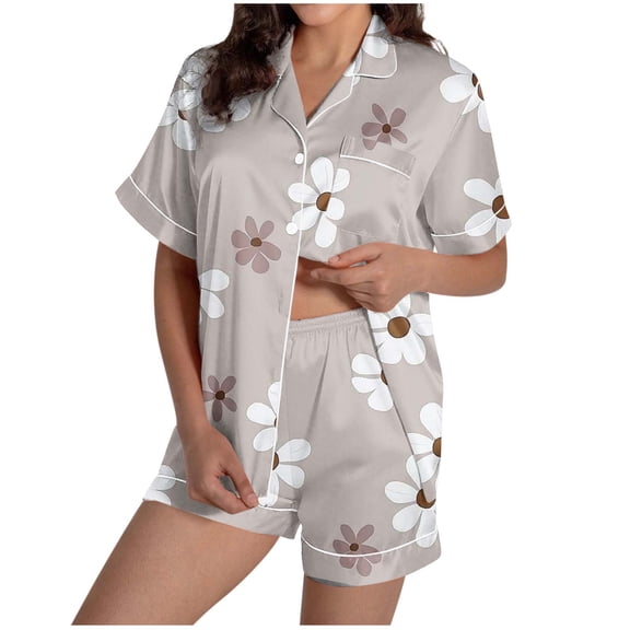 Fewfanhot Women Pajama Sets Button-Down Soft Knit Sleepwear Loungewear Short Sleeved Top Shorts Home Wear Pajama Set
