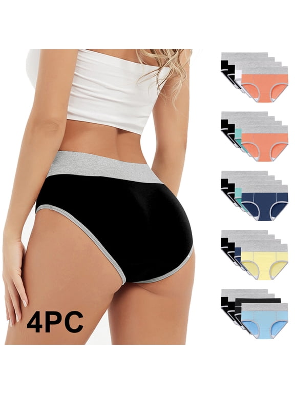 Women Period Underwear 4 Pack, High‑cut Stretch Leak Proof Menstrual Panties, Thin Strap Daily Wear Underpants for Women
