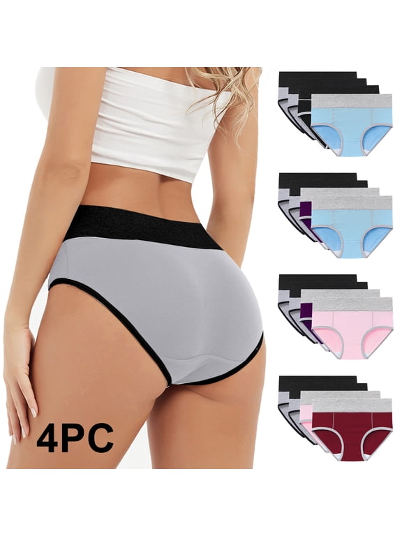 Women Period Underwear 4 Pack, High‑cut Stretch Leak Proof Menstrual Panties, Thin Strap Daily Wear Underpants for Women