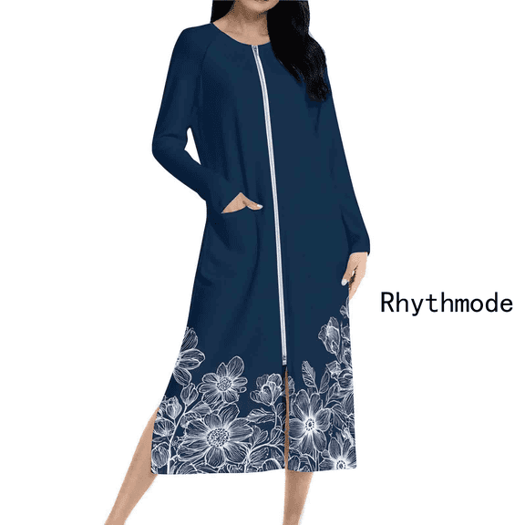 Rhythmode Women Robe Zipper Front Robes Zip Up Housecoat Soft Sleepwear Winter Christmas Nightgown with Pockets S-3XL